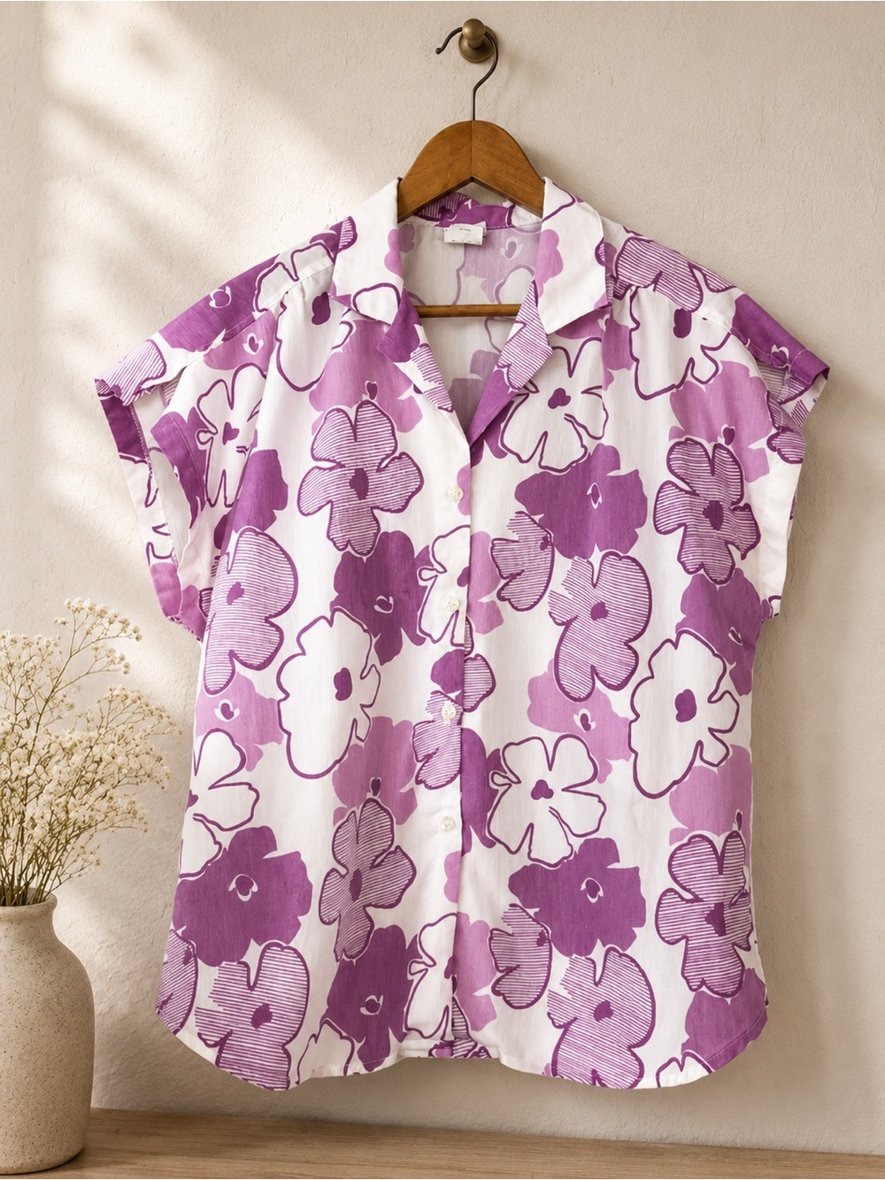 Vintage 70s Retro Floral Boxy Button Down Whimsical Cottagecore Blouse Top L/XL